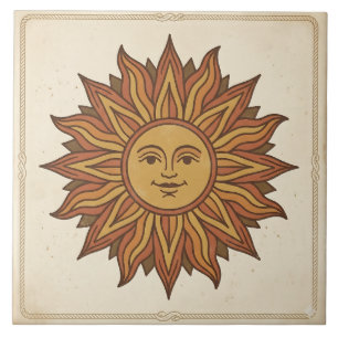 Vintage Celestial Sun Face Tile