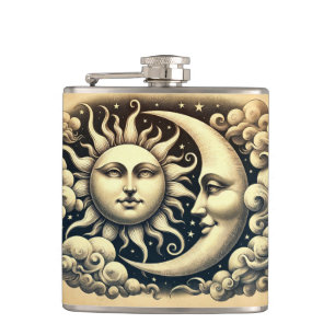 Vintage Celestial Sun & Moon Hip Flask