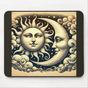 Vintage Celestial Sun & Moon  Mouse Pad