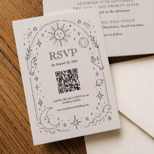 Vintage Celestial Wedding Qr Code RSVP Card
