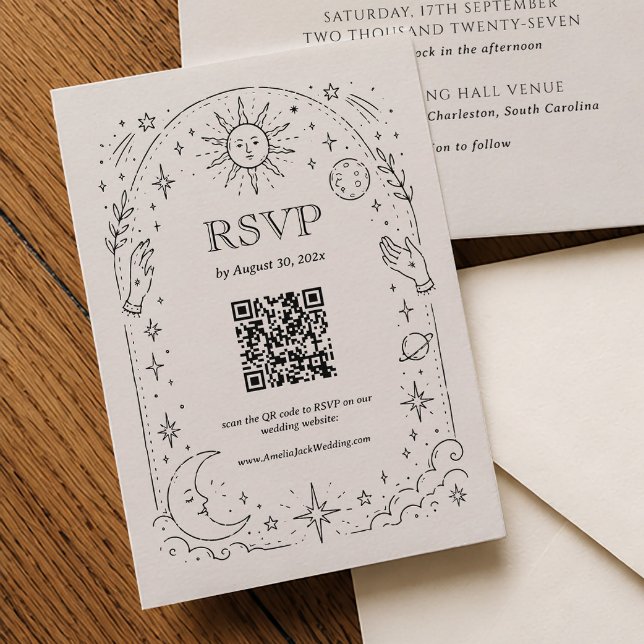 Vintage Celestial Wedding Qr Code RSVP Card (Creator Uploaded)