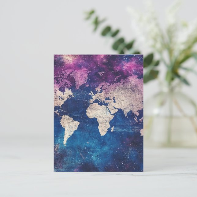 Vintage Celestial World Map (4) Postcard (Standing Front)