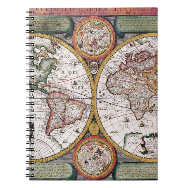 Vintage Celestial World Map with Zodiac Diagrams Notebook (Front)