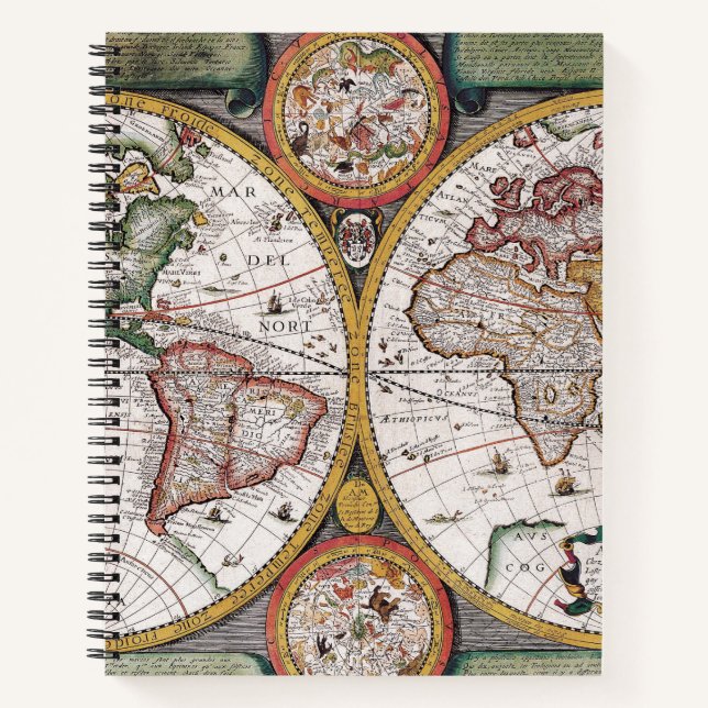 Vintage Celestial World Map with Zodiac Diagrams Notebook (Front)