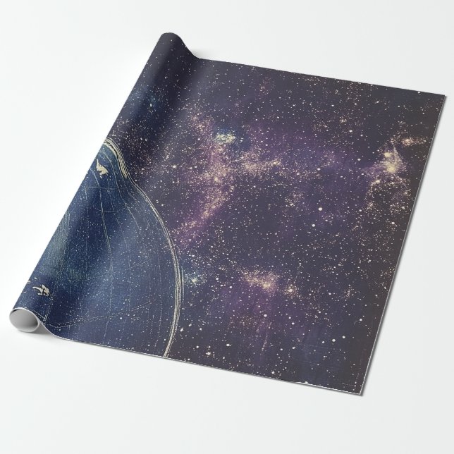 Vintage Celestial World Map Wrapping Paper (Unrolled)