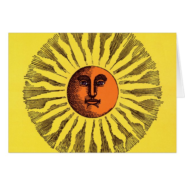 Vintage Celestial Yellow Smiling Happy Hippie Sun (Front Horizontal)