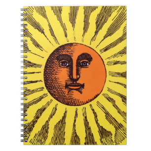 Vintage Celestial Yellow Smiling Happy Hippie Sun Spiral Notebook