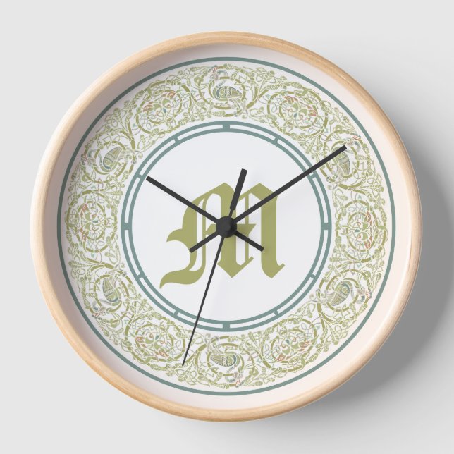 Vintage Celtic Knot Peacock Birds Pattern Frieze Clock (Front)