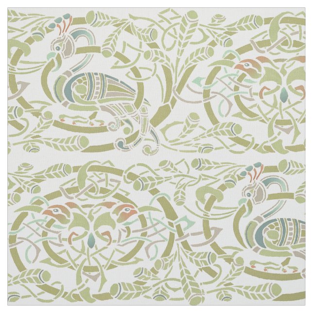 Vintage Celtic Knot Peacock Birds Pattern Frieze Fabric (Swatch)