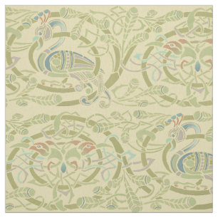 Vintage Celtic Knot Peacock Birds Pattern Frieze Fabric