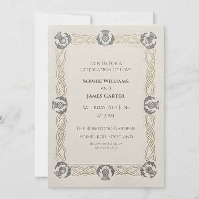 Vintage Celtic Thistle Wedding Invitation (Front)