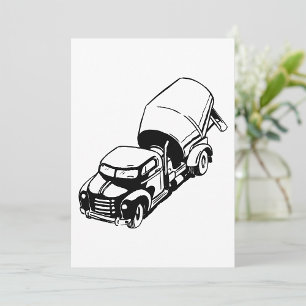 Vintage Cement Mixer Truck Black and White Invitation