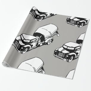 Vintage Cement Mixer Truck Black and White Wrapping Paper