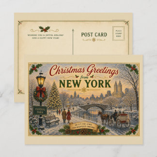 Vintage Central Park Christmas Postcard