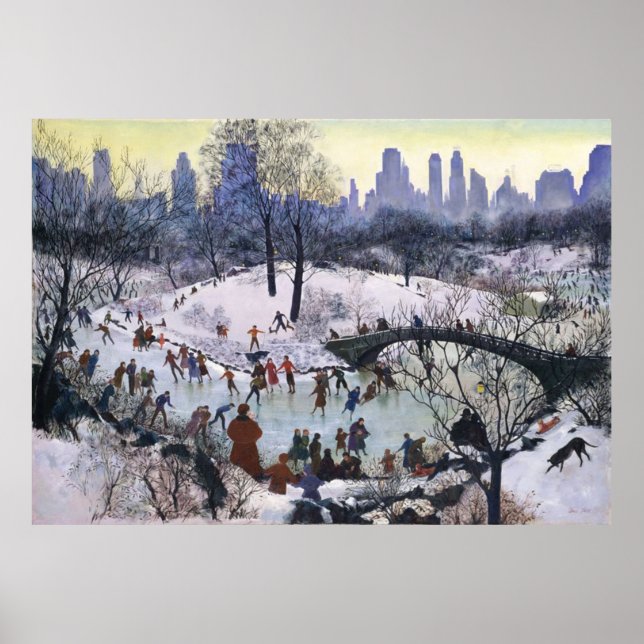 Vintage Central Park Skating Painting Poster (Front)