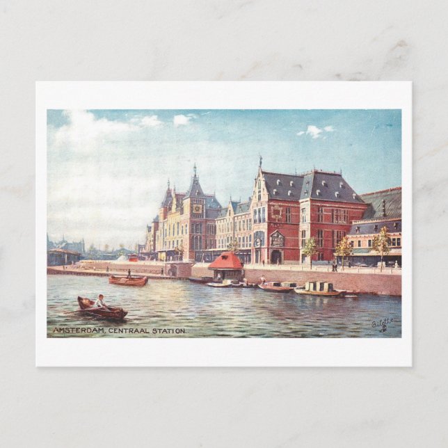 Vintage Central Railway Station, Amsterdam Postcard (Front)