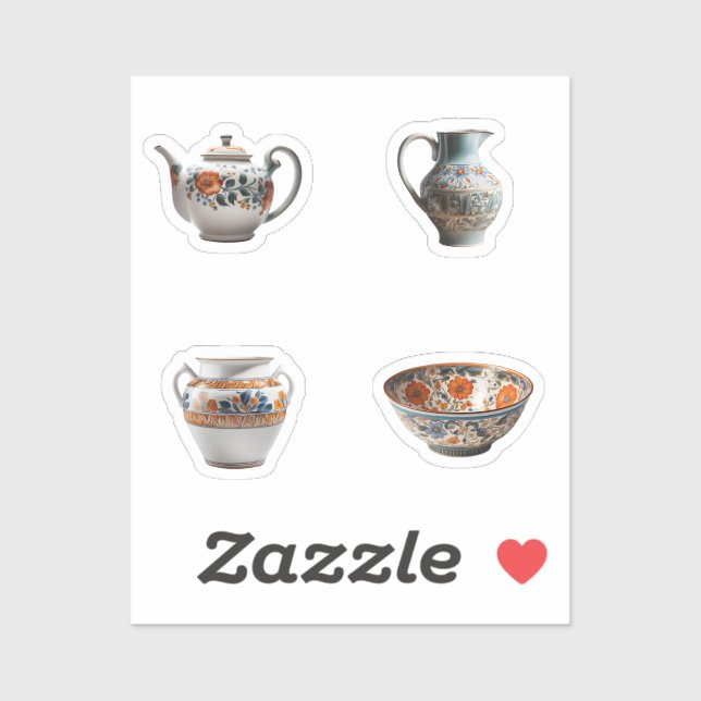 Vintage Ceramic Households 4 Pack Stickers (Sheet)