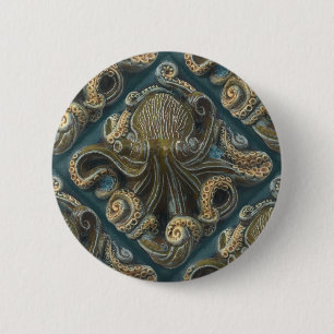 Vintage Ceramic Tile Octopus 6 Cm Round Badge