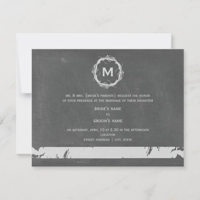 Vintage ChaIk Inspired Monogram Wedding Invitation (Front)