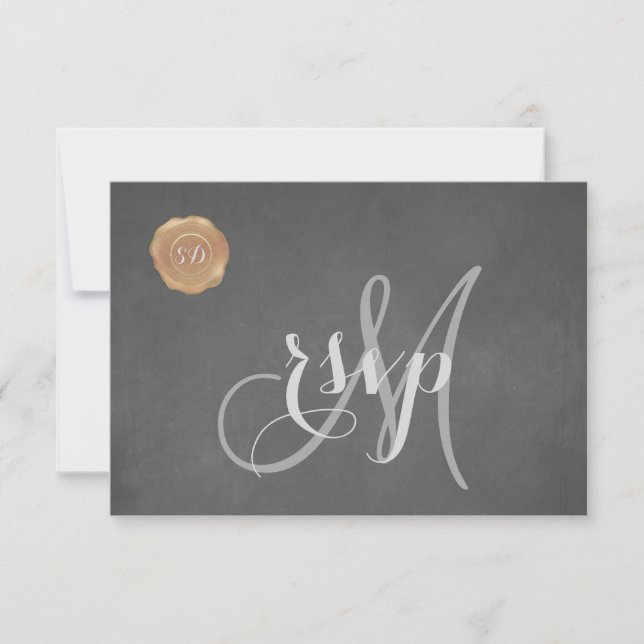 Vintage Chalk Old Wax Seal Monogram Wedding RSVP (Front)
