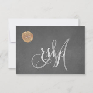 Vintage Chalk Old Wax Seal Monogram Wedding RSVP Card