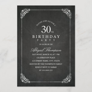 Vintage Chalkboard Adult 30th Birthday Party Invitation