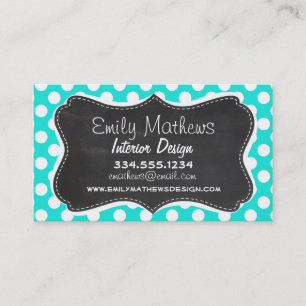 Vintage Chalkboard Aqua Colour Polka Dots Business Card