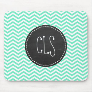 Vintage Chalkboard; Aquamarine Chevron; zig zag Mouse Pad