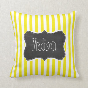 Vintage Chalkboard Aureolin Yellow Stripes Cushion