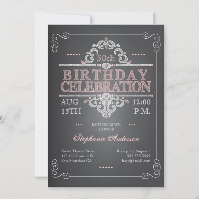 Vintage Chalkboard Birthday Invitation (Front)
