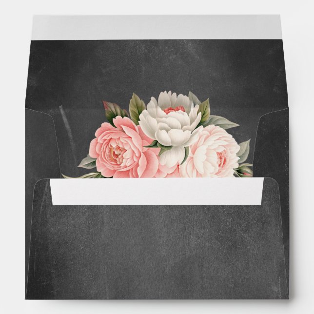 Vintage Chalkboard Boho Floral Rose Wedding  Envelope (Back (Bottom))