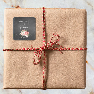 Vintage Chalkboard Boho Floral wedding  Square Sticker