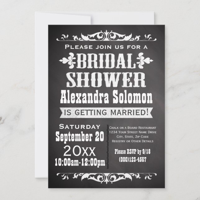 Vintage Chalkboard Bridal Shower Invitation (Front)