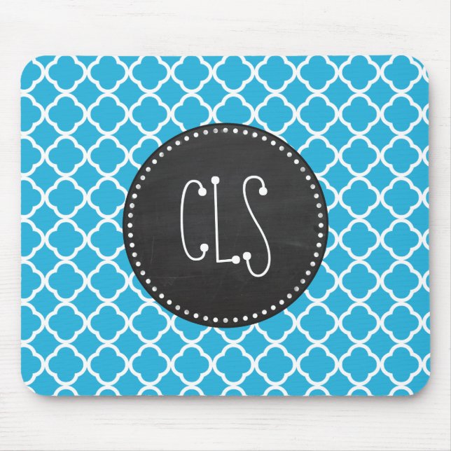 Vintage Chalkboard; Bright Cerulean Quatrefoil Mouse Pad (Front)