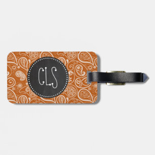Vintage Chalkboard Burnt Orange Paisley; Floral Luggage Tag