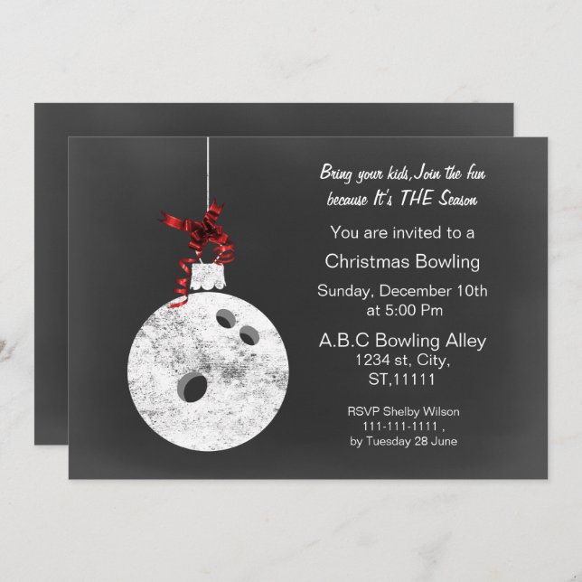 Vintage Chalkboard Christmas Bowling Invitations (Front/Back)