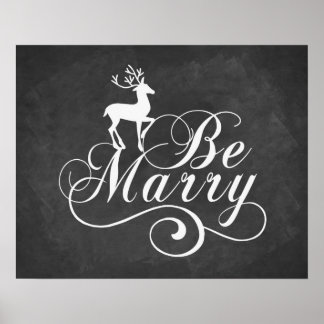 Vintage chalkboard Christmas quote art Be Merry Poster