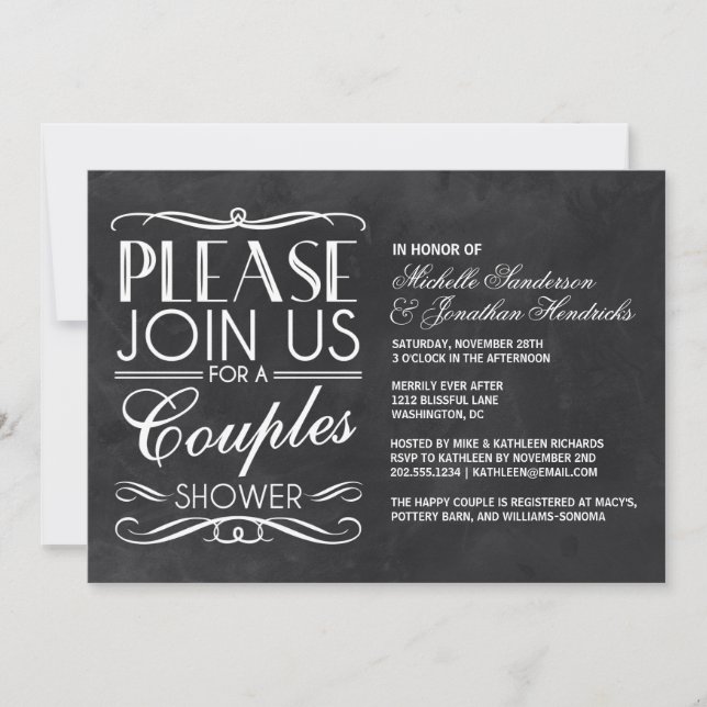 Vintage Chalkboard Couples Shower Invitation (Front)