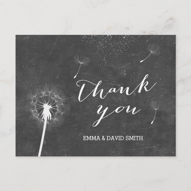 Vintage Chalkboard Dandelion Blowing Thank You Postcard (Front)