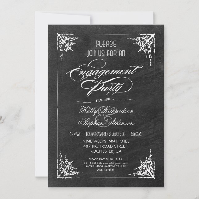 vintage chalkboard engagement party invitations (Front)
