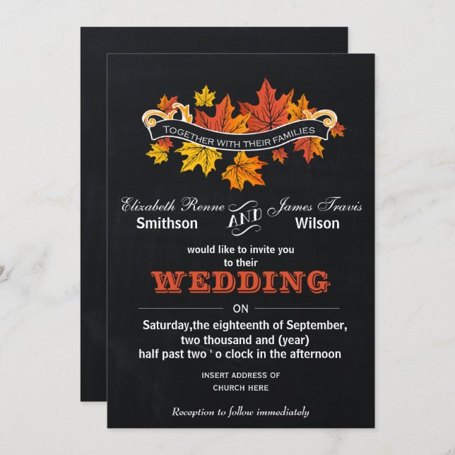 Vintage Chalkboard Fall wedding invite (Front/Back)