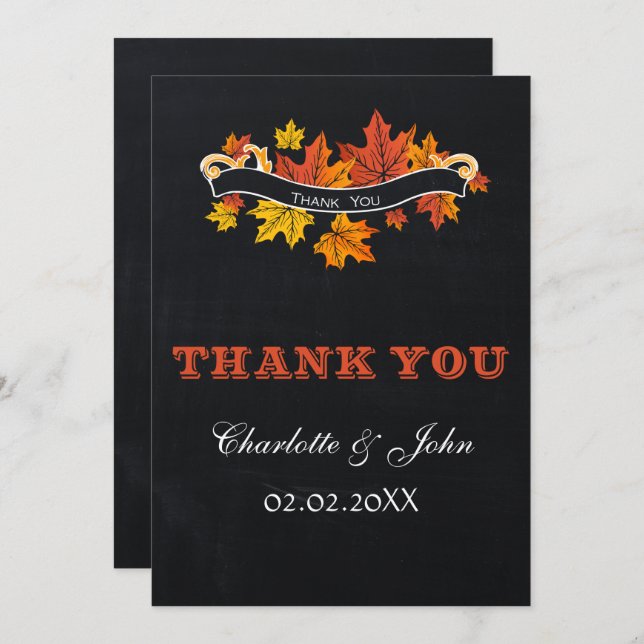 Vintage Chalkboard fall wedding Thank You Invitation (Front/Back)