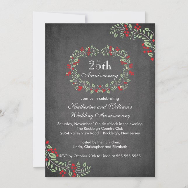 Vintage Chalkboard Floral Frame Anniversary Party Invitation (Front)