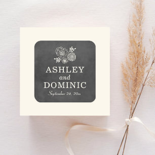 Vintage Chalkboard Floral Monogram Wedding Square Sticker