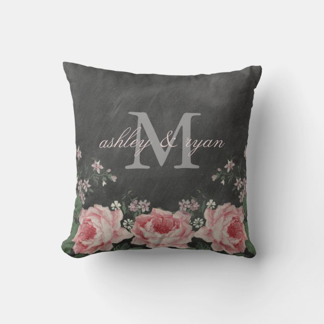 VINTAGE CHALKBOARD FLOWER MONOGRAM PILLOW (Front)