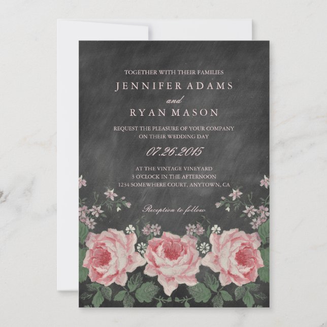 VINTAGE CHALKBOARD FLOWER WEDDING INVITATION (Front)