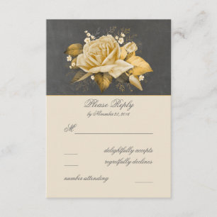 Vintage Chalkboard Flowers Gold Wedding RSVP Card