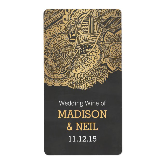 Vintage Chalkboard Gold Bohemian Wedding Wine (Front)