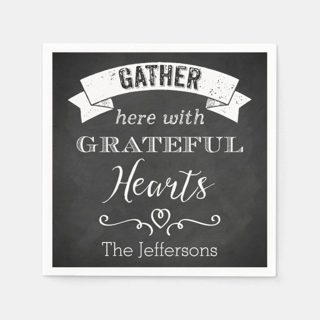 Vintage Chalkboard, Grateful Hearts Napkins (Front)
