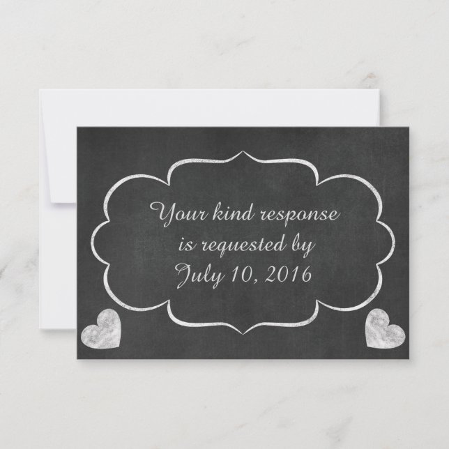 Vintage Chalkboard Heart Wedding RSVP Card (Front)